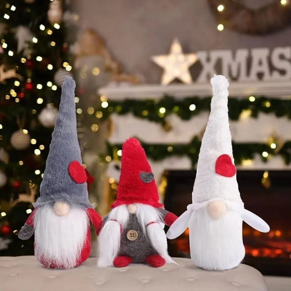 3 Christmas Gnomes Plush Dolls Christmas And Valentine’s Day Decoration NIB
